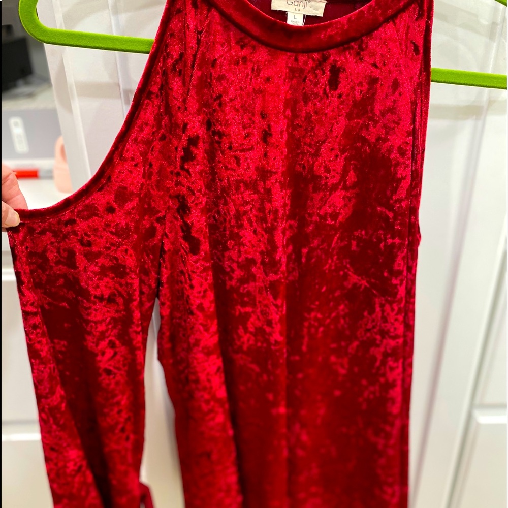 Ganjo LA cold shoulder crushed velvet-look top